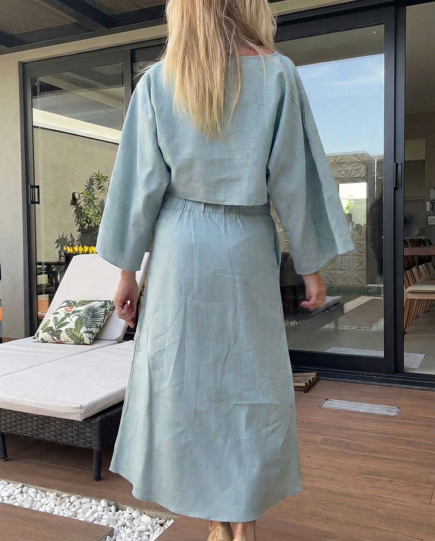 Noor Bottle Blue Cotton Linen Co-ord Set