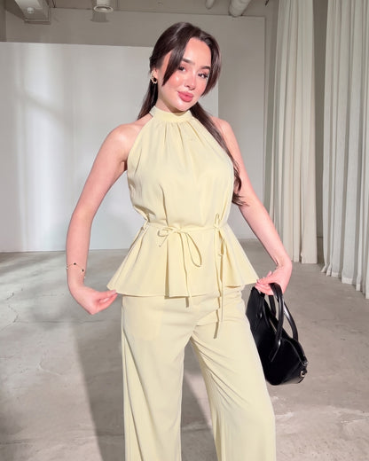 Amaya - Yellow Luxe Halter Neck Trouser Co-Ord Set