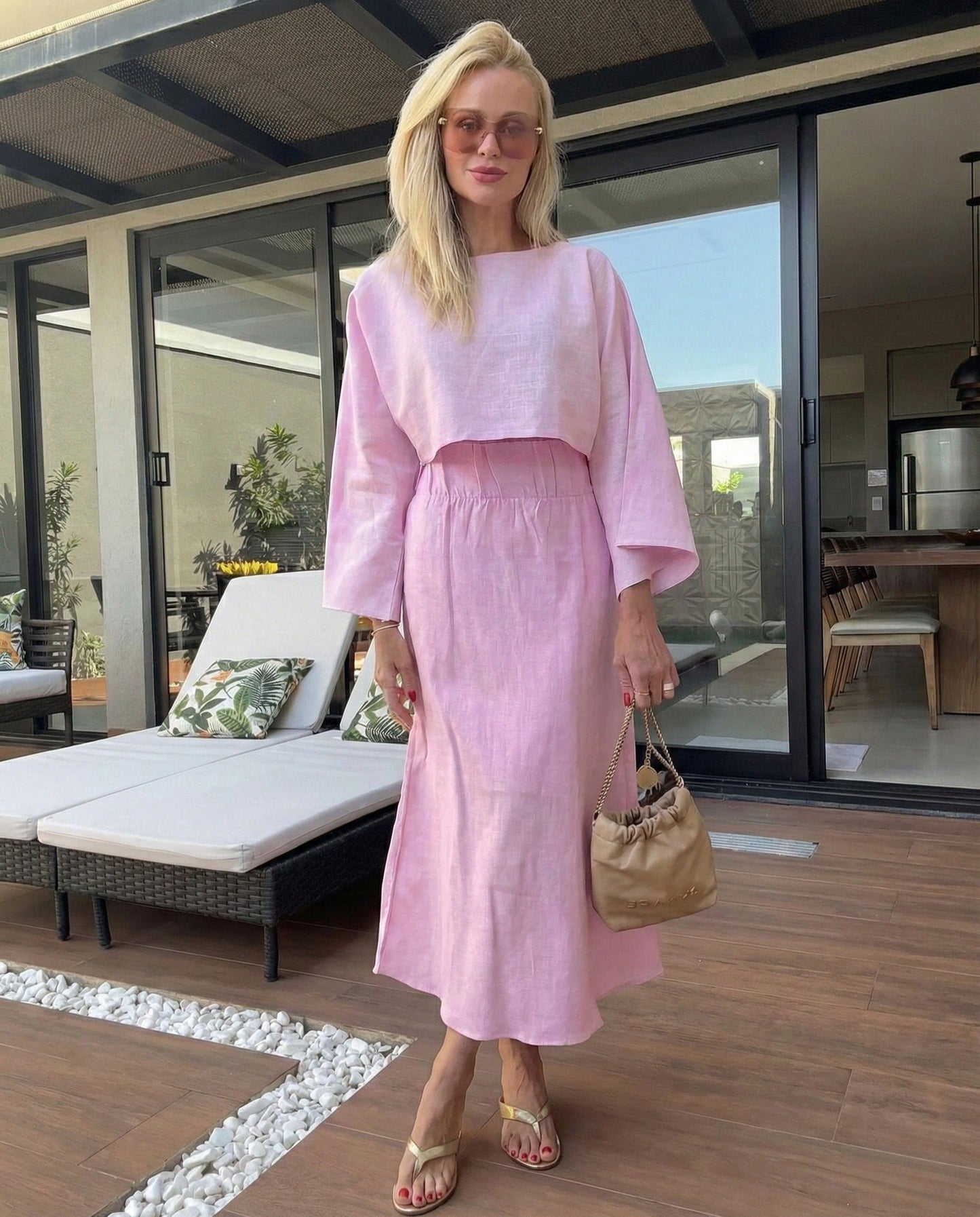 Noor Pink Cotton Linen Co-ord Set
