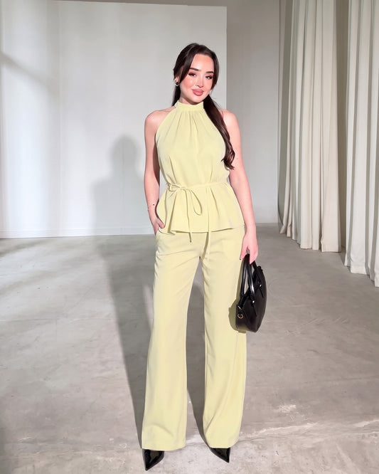 Amaya - Yellow Luxe Halter Neck Trouser Co-Ord Set