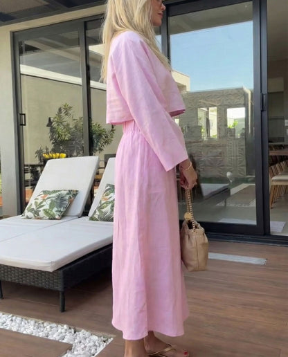 Noor Pink Cotton Linen Co-ord Set