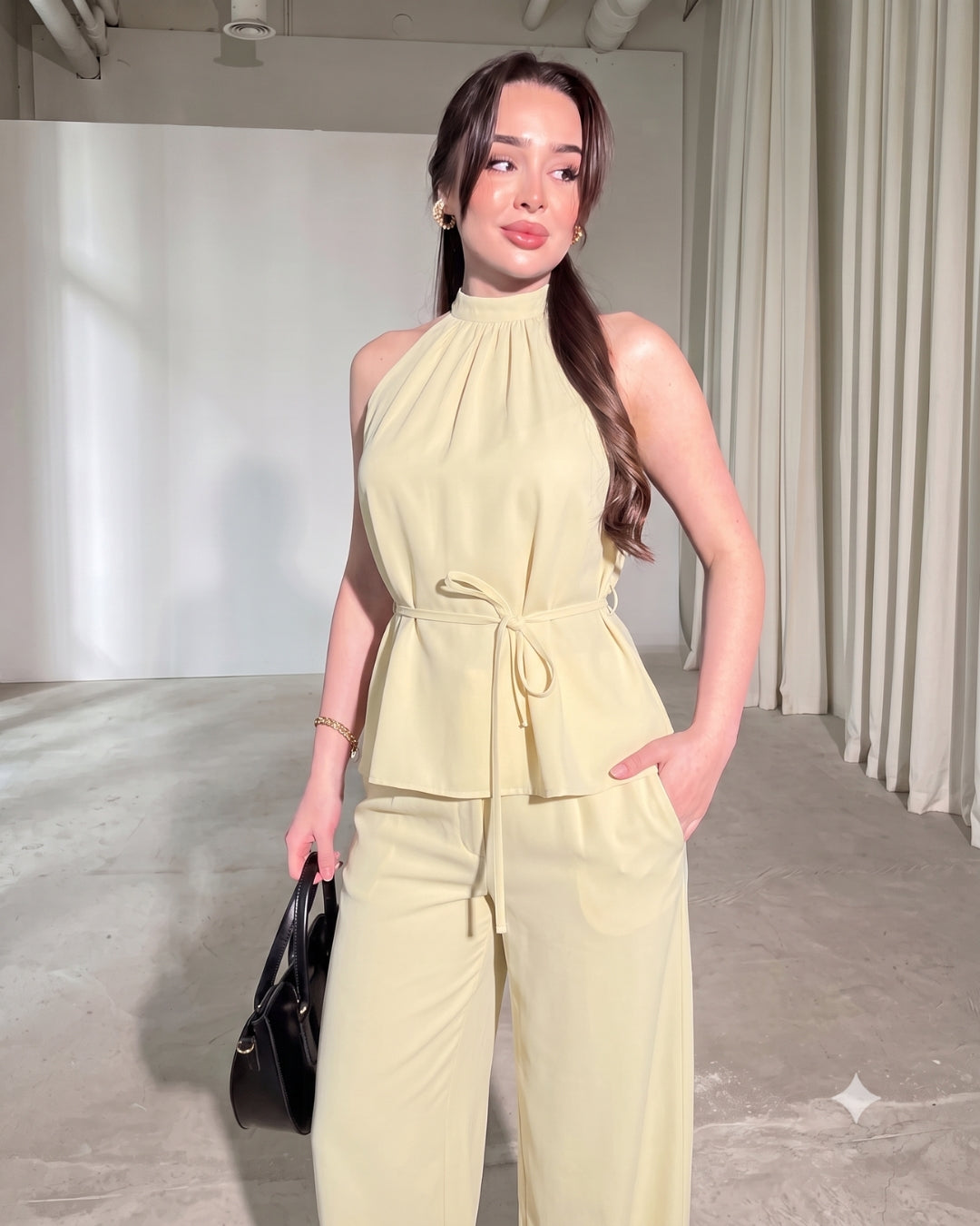 Amaya - Yellow Luxe Halter Neck Trouser Co-Ord Set