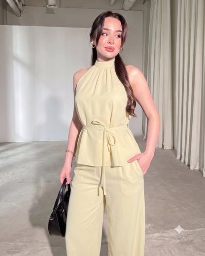 Amaya - Yellow Luxe Halter Neck Trouser Co-Ord Set
