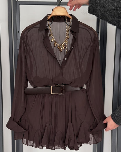 Griva - Chocolate Sheer Chiffon Belted Co-Ord Set