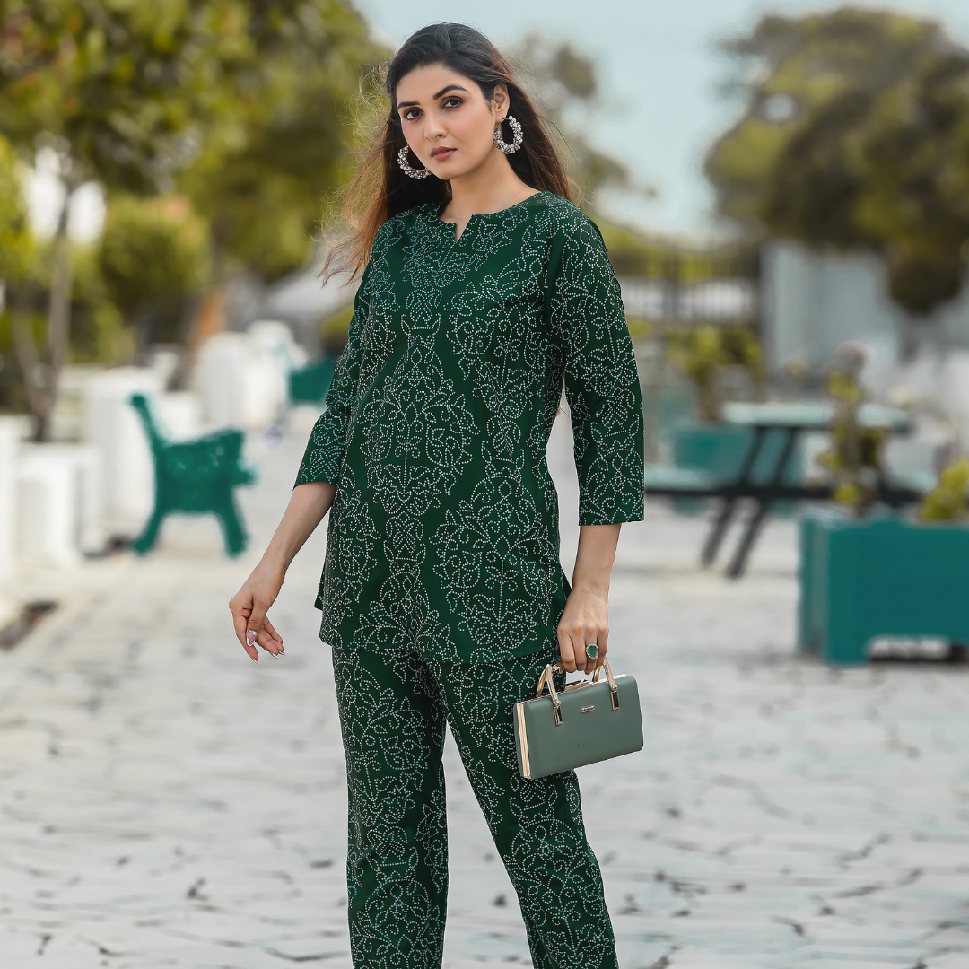 Deep Green Ornate Patterned Co-Ord Set