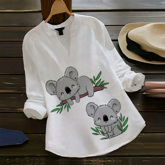 Floral Whispers-Koala Cuddles - Women’s Embroidered White Tops