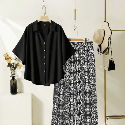 Casual Black Minimal Printed Plazzo Set