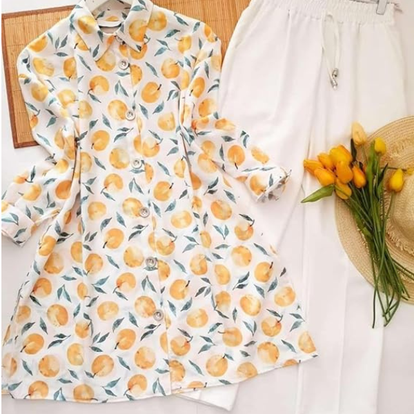 Lovely White with Yellow Orange Kurti with Imported Lycra Plazzo Set