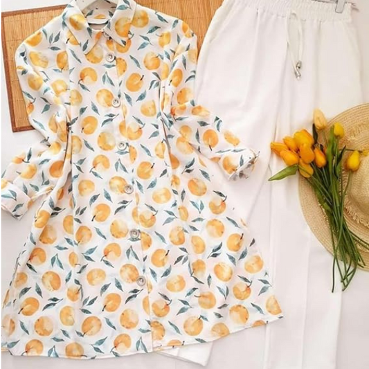 Lovely White with Yellow Orange Kurti with Imported Lycra Plazzo Set