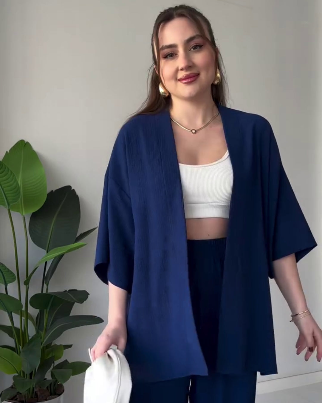 Amora - Blue Breezy Kimono Palazzo Co-Ord Set