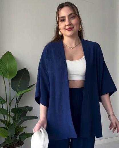 Amora - Blue Breezy Kimono Palazzo Co-Ord Set