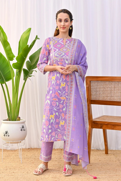 Rajasi  - Lavender Bliss - Cotton Printed Traditional Set