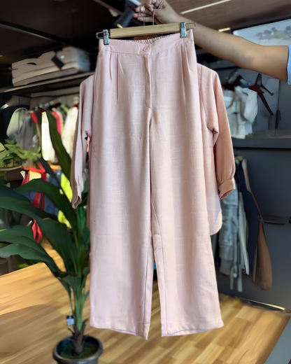 Elina – Blush Pink Cotton Co-ord Set with Embroidered