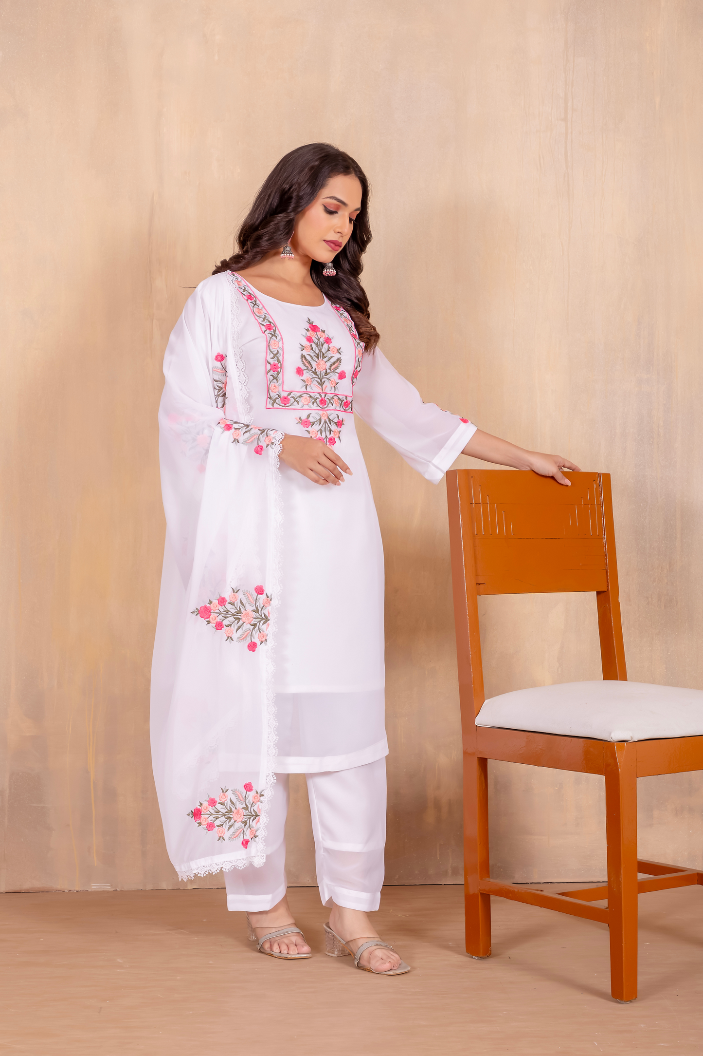 Ivory Blossom - Embroidered Cotton Kurta Set