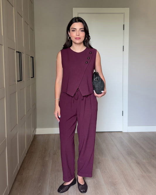Jiya - Wine Elegance Luxe Sleeveless Co-Ord Set