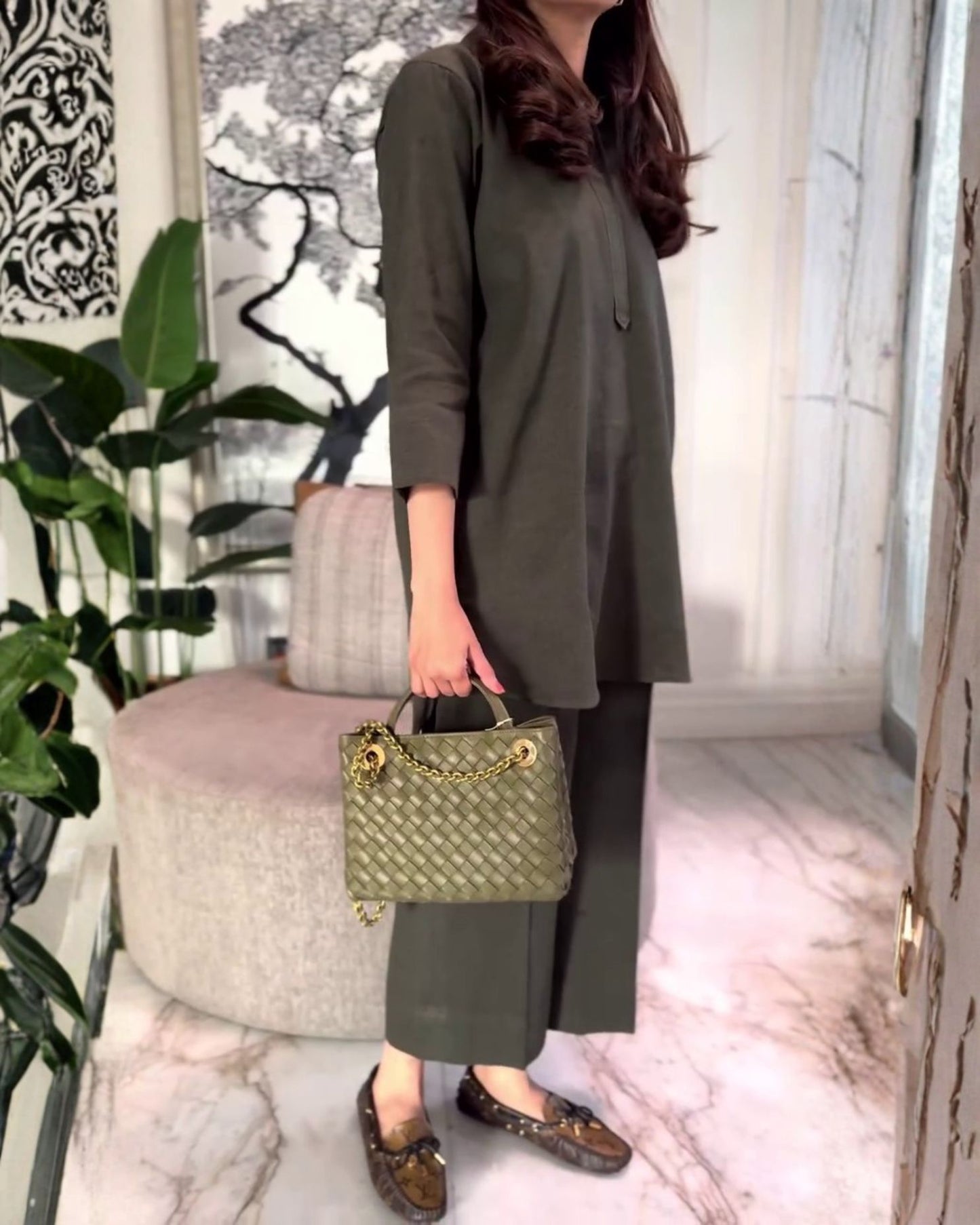 Mira – Deep Olive Cotton Co-ord Set with Plain Finish