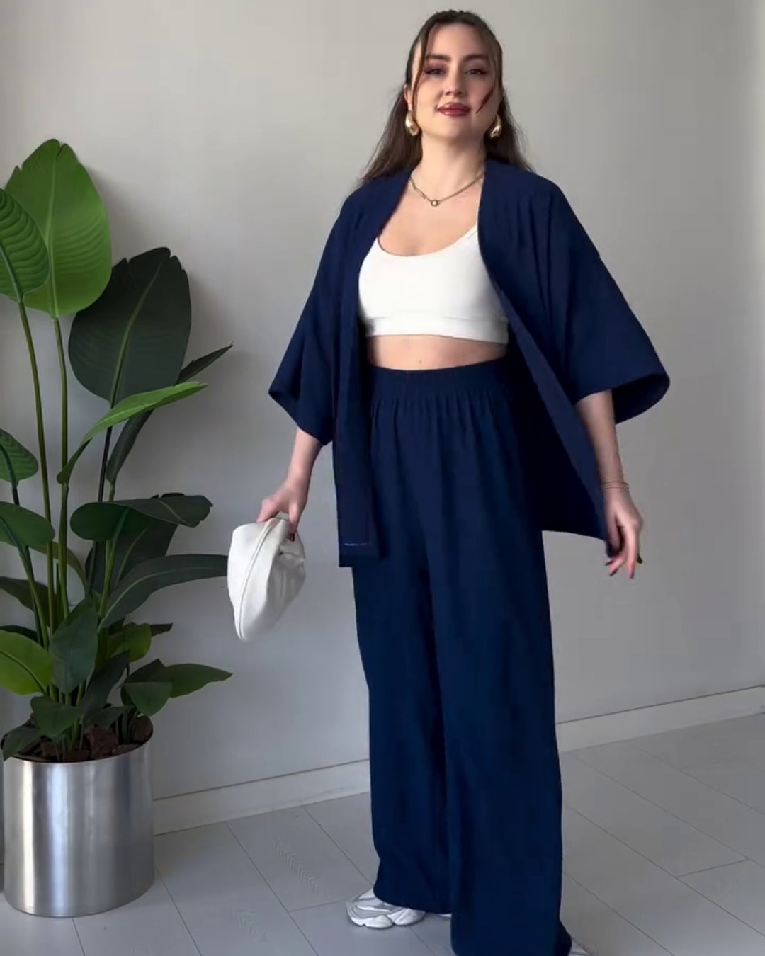 Amora - Blue Breezy Kimono Palazzo Co-Ord Set