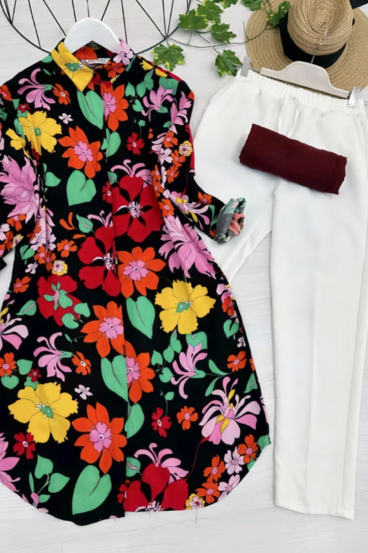 Fusion - Mystic Florals - Floral Shirt & White Trousers Set