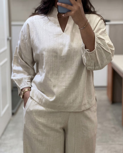 Nyra - Natural Beige Linen Co-Ord
