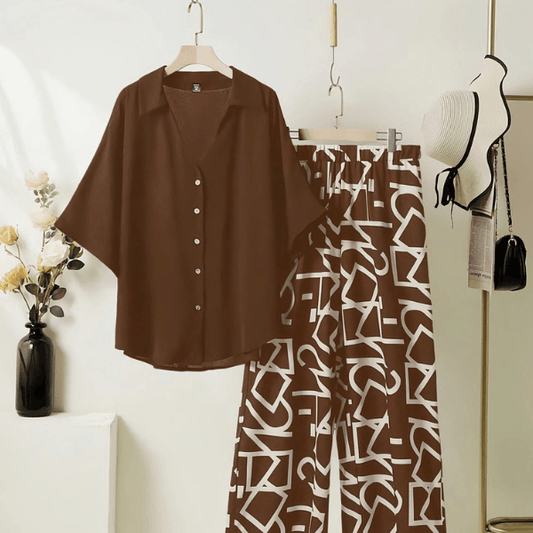 Casual Brown Minimal Printed Plazzo Set