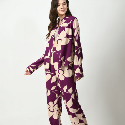 Wine Cream Leaves  Print Co-Ord Set