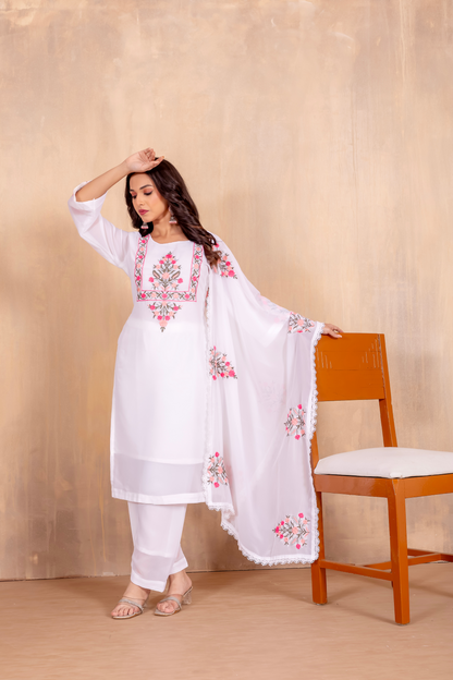 Ivory Blossom - Embroidered Cotton Kurta Set