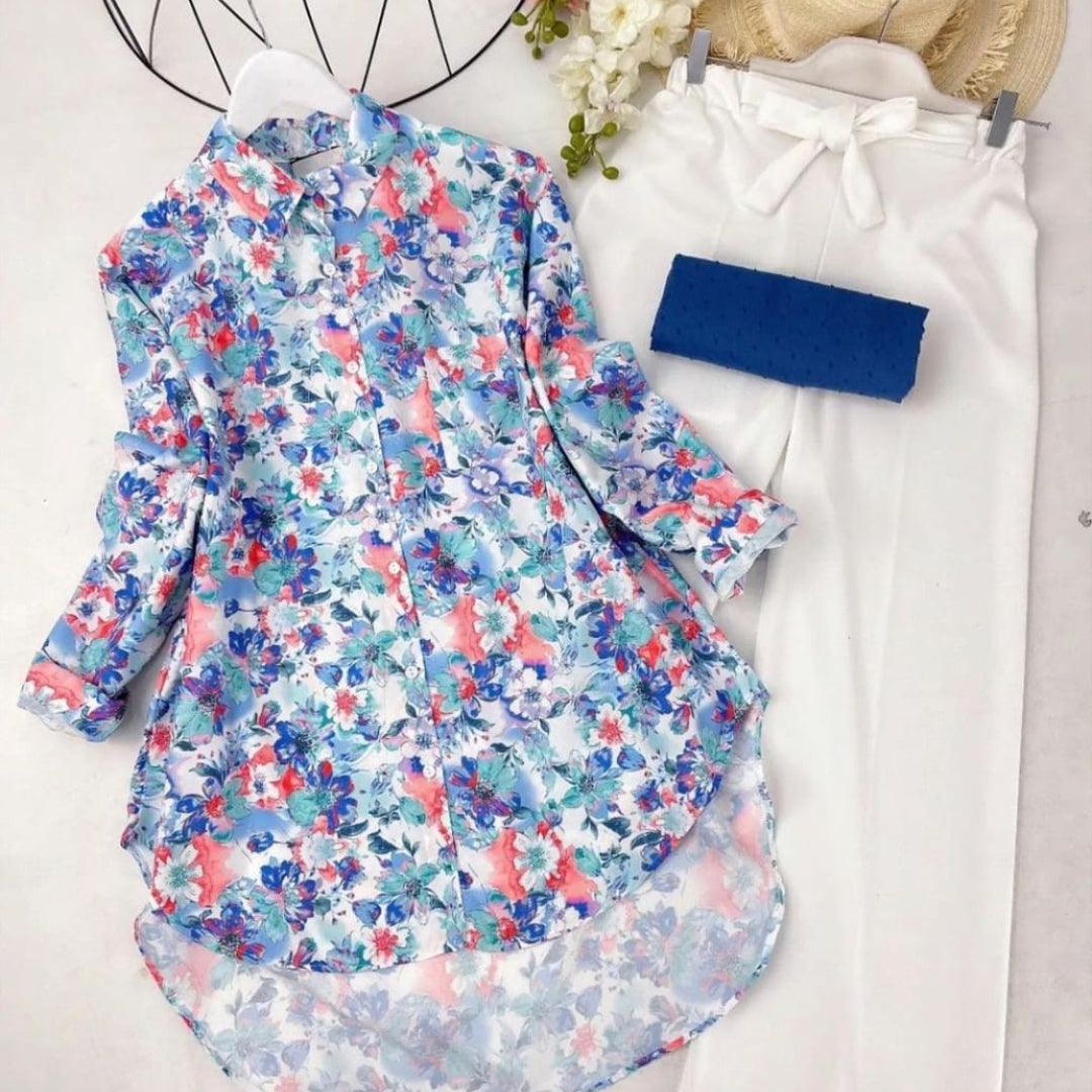 Lovely Blue Minimal Flower Print Plazzo Pents