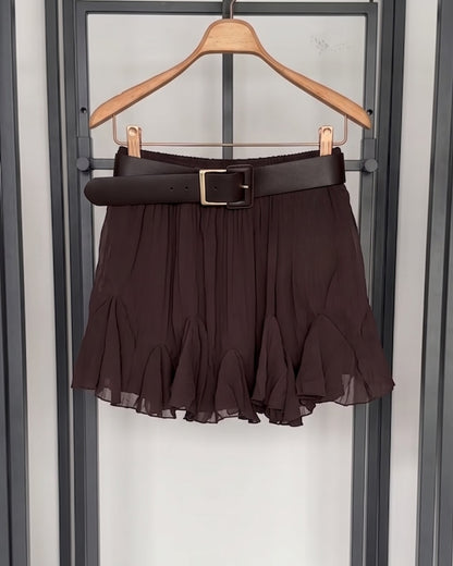 Griva - Chocolate Sheer Chiffon Belted Co-Ord Set