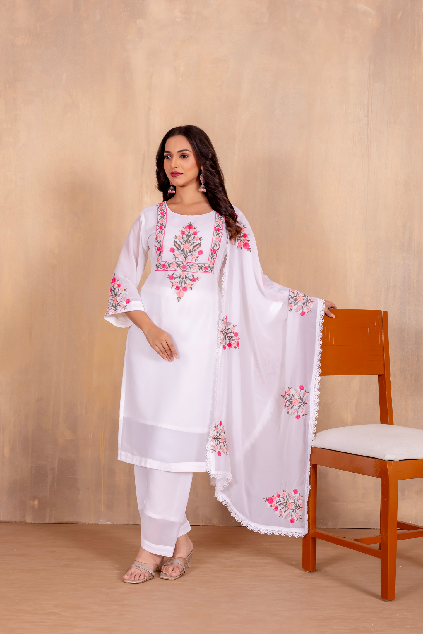 Ivory Blossom - Embroidered Cotton Kurta Set