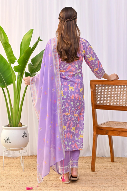 Rajasi  - Lavender Bliss - Cotton Printed Traditional Set