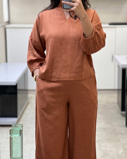 Nyra - Premium Rust Brown Linen Lounge Set