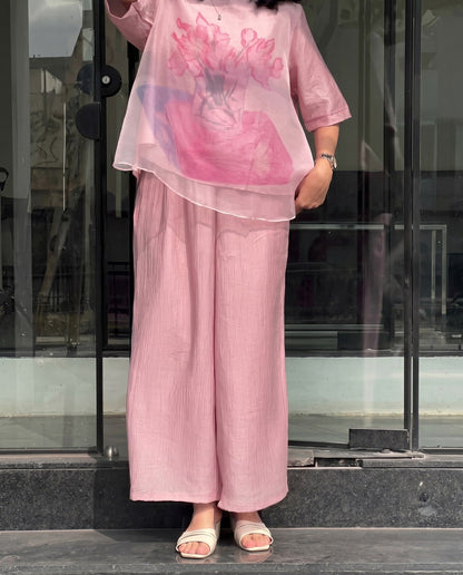 Oryxen - Blush Tissue Blend Layered Co-ord Set with Viscose Inner