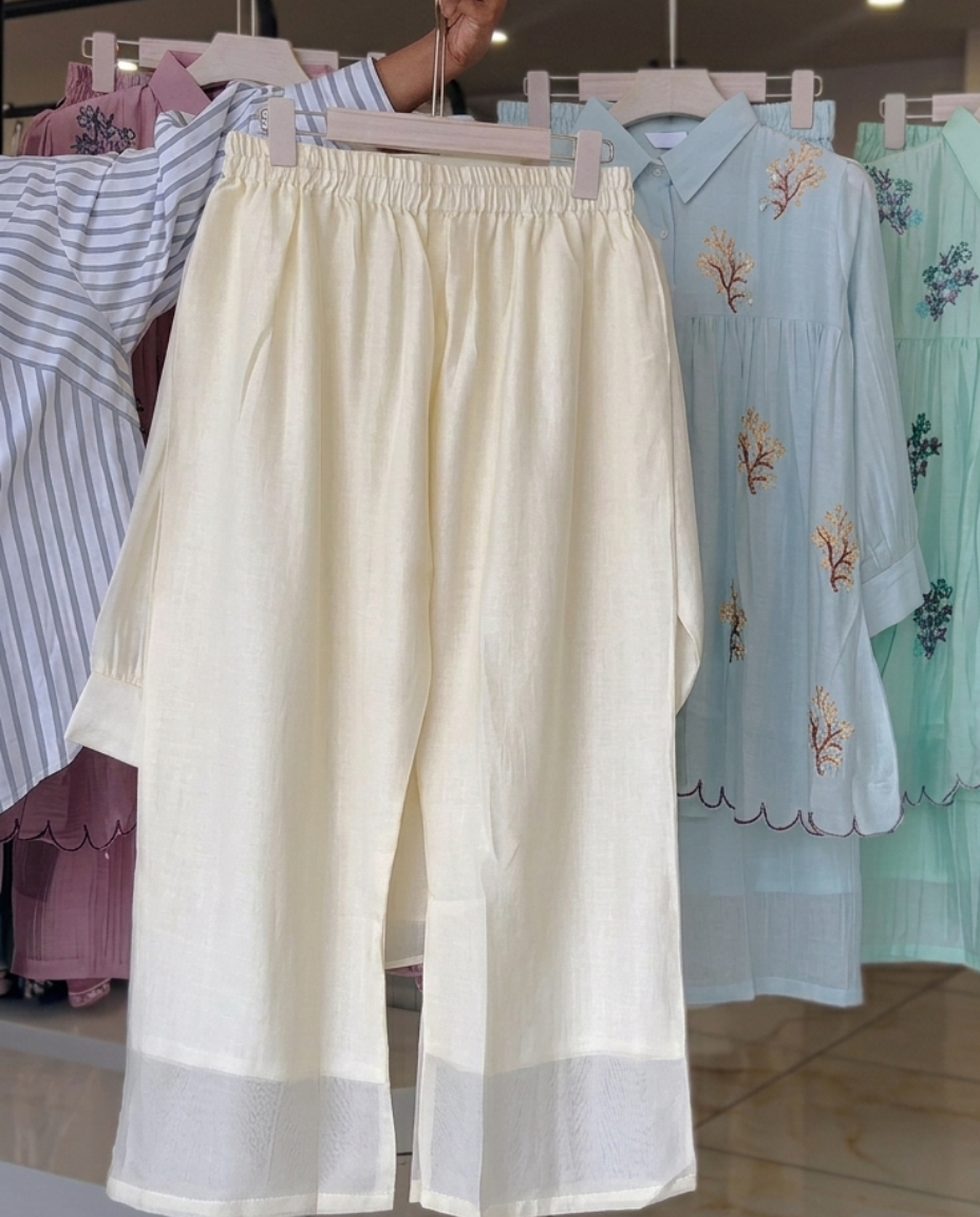 Oqen - Cream Embroidered Tissue Co Ord Set