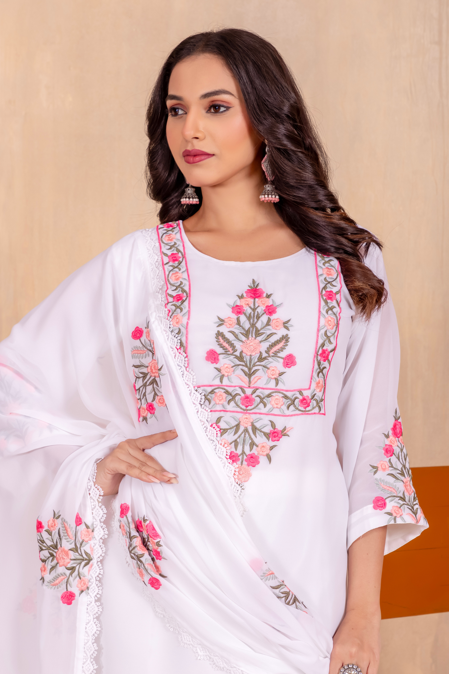 Ivory Blossom - Embroidered Cotton Kurta Set