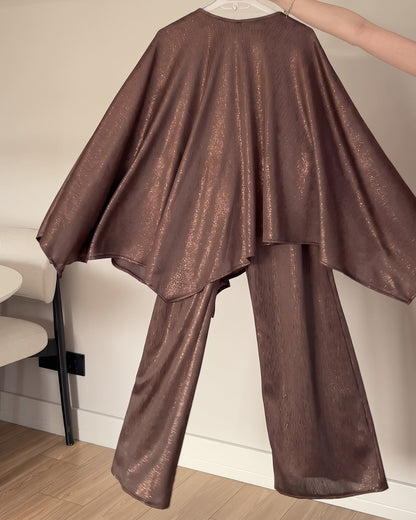Kiona - Chocolate Shimmer Cape Palazzo Co-Ord