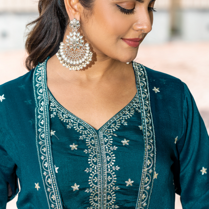 Midnight Rama Green Embellished Crop Top and Palazzo Set