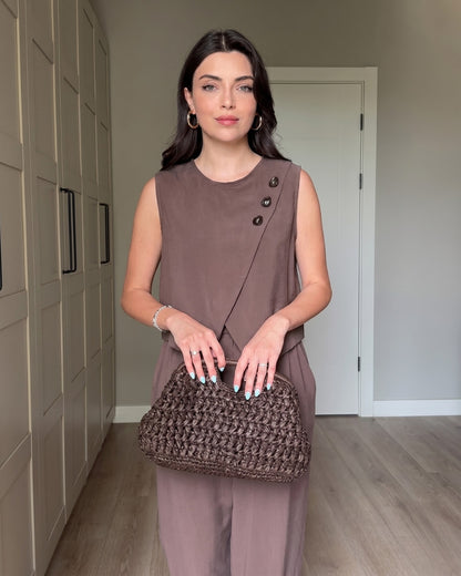 Jiya - Brown Elegance Luxe Sleeveless Co-Ord Set
