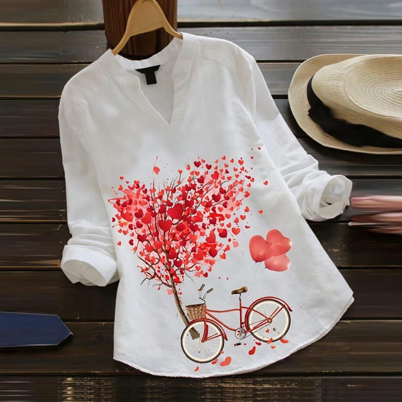 Reyon Bicycle With  Heart Print Top