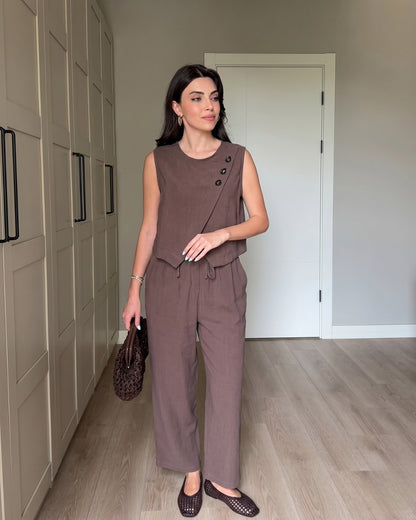 Jiya - Brown Elegance Luxe Sleeveless Co-Ord Set