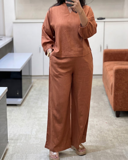 Nyra - Premium Rust Brown Linen Lounge Set