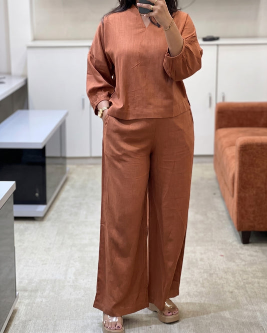 Nyra - Rust Brown Linen Co-Ord