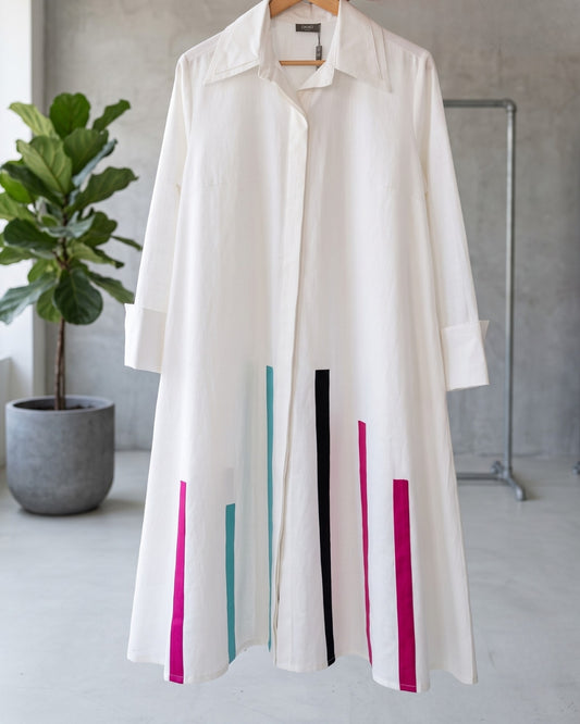 Driti - White Contemporary Printed Long Shirt Dress