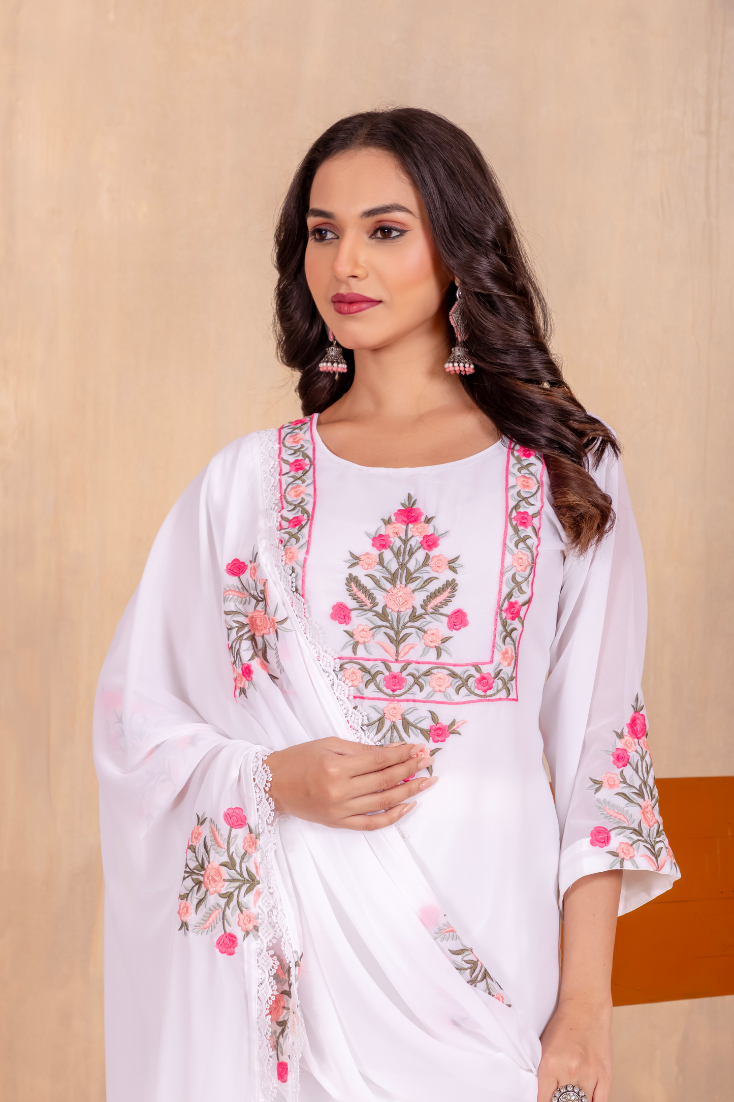 Ivory Blossom - Embroidered Cotton Kurta Set