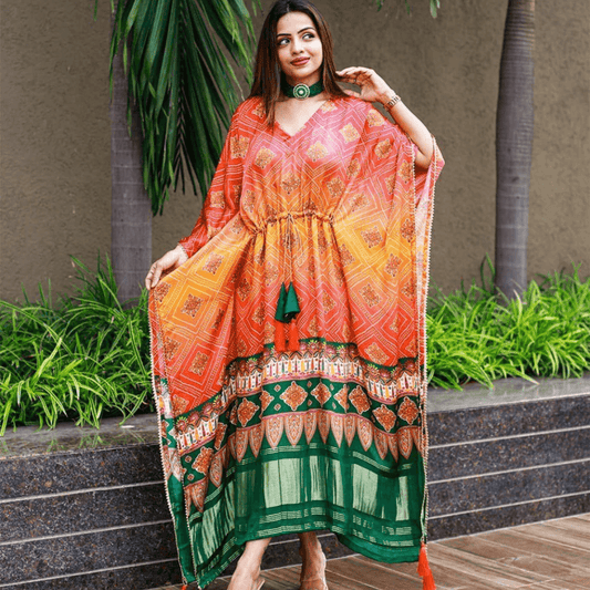 Colourful SunSet Colourful Satin Kaftan