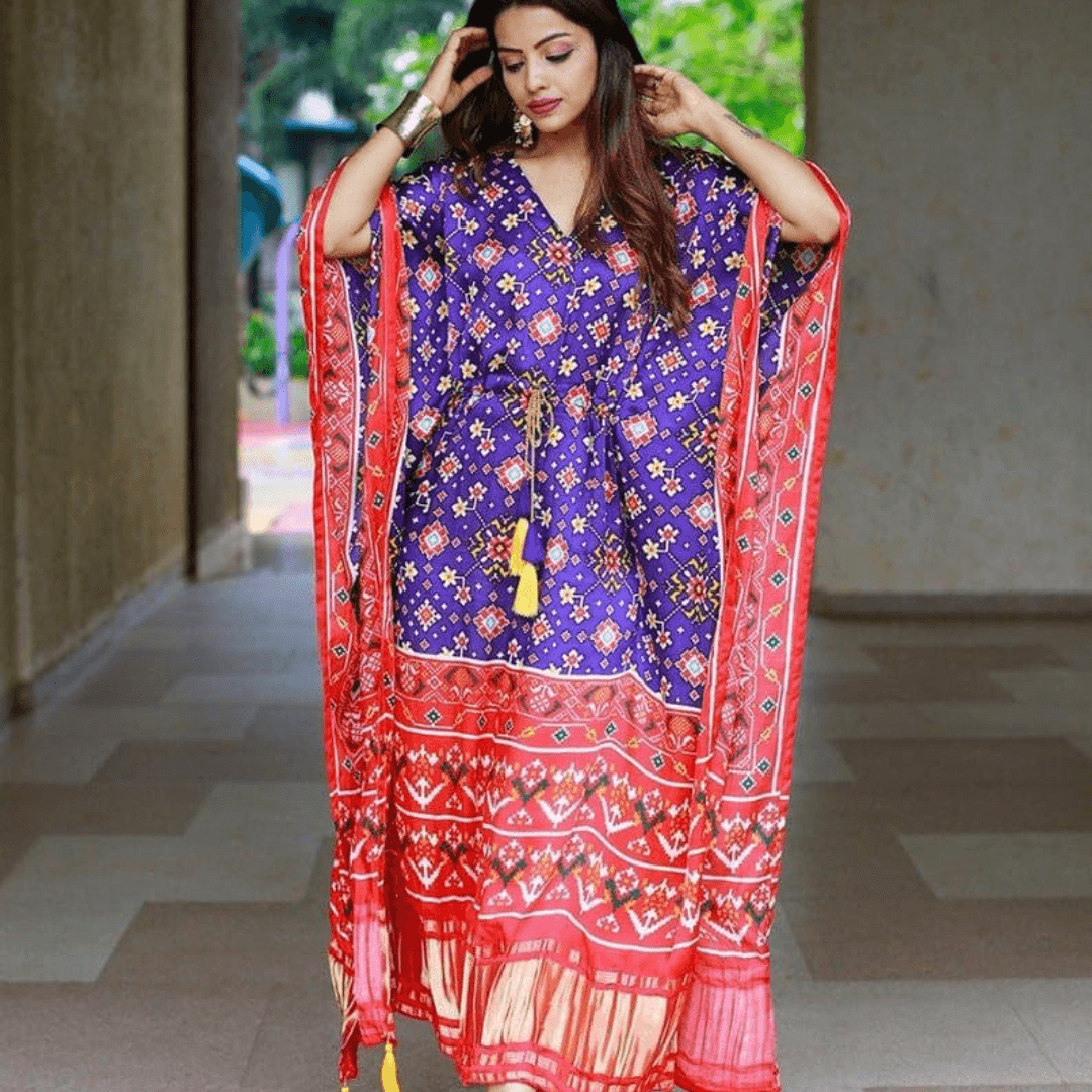 Color Red And Purple Print Wonder Satin Kaftan