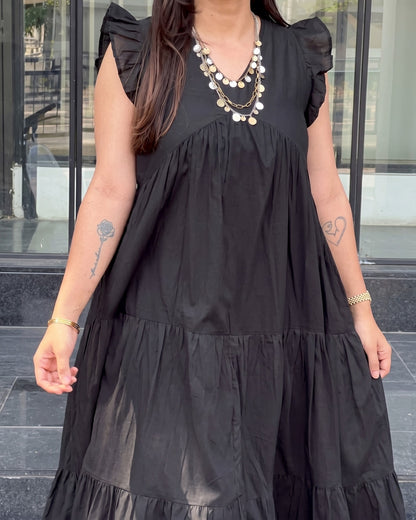 Alina - Black Ruffle Charm Dress