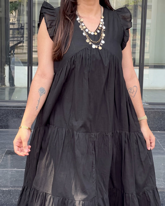 Alina - Black Ruffle Charm Dress