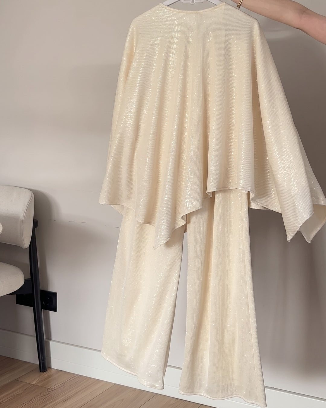 Kiona - White Shimmer Cape Palazzo Co-Ord