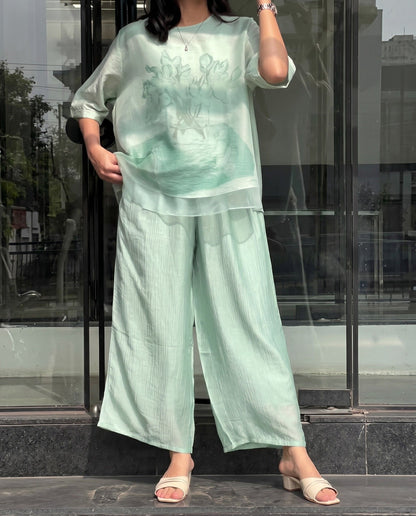 Oryxen - Mint Tissue Blend Layered Co-ord Set with Viscose Inner