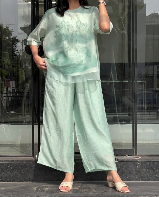 Oryxen - Mint Tissue Blend Layered Co-ord Set with Viscose Inner